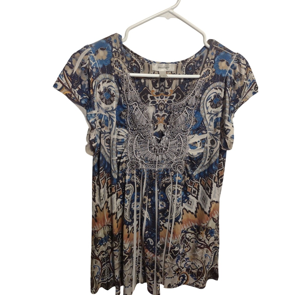 Dressbarn Y2K Paisley Print Top BOHO Casual Artsy Lightweight Pleated‎ Indie